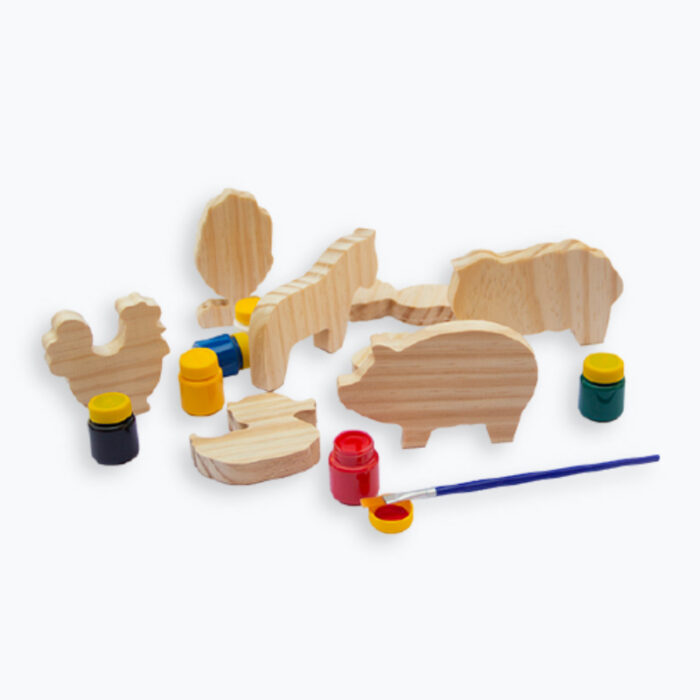 Brinquedo de madeira Kit Animais da Fazenda + Kit Pintura, da